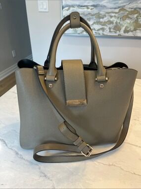 Dune London Olive Green Saffiano Satchel with Detachable Strap